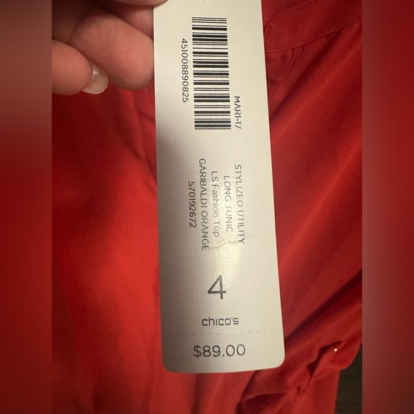 NWTs Chico’s Red/orange Utility Tunic Size 4 Or XL Blouse Career Casual - Picture 9 of 10